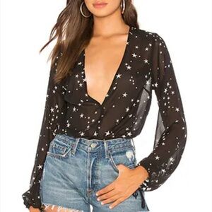 Superdown Black Starry Sheer Blouse